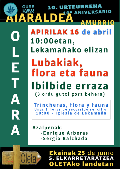 "Lubakiak, flora eta fauna"; ibilbide gidatua Enrique Arberas eta Sergio Balchadarekin.