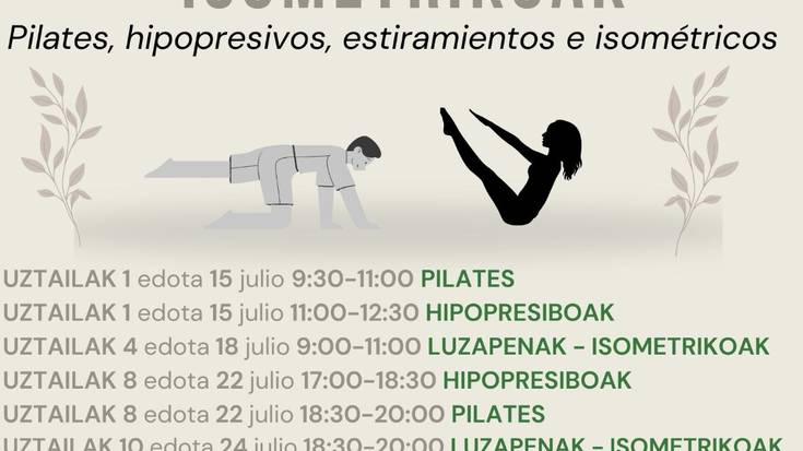 Pilates, hipopresibo, luzapen eta isometrikoen saioetan izena emateko azken eguna