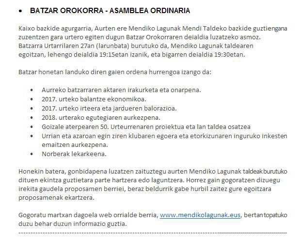 Mendiko Lagunaken batzar orokorra