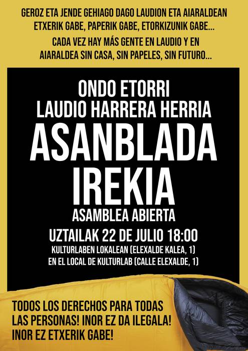 Ondo Etorri Laudioko harrera elkartearen bilera irekia