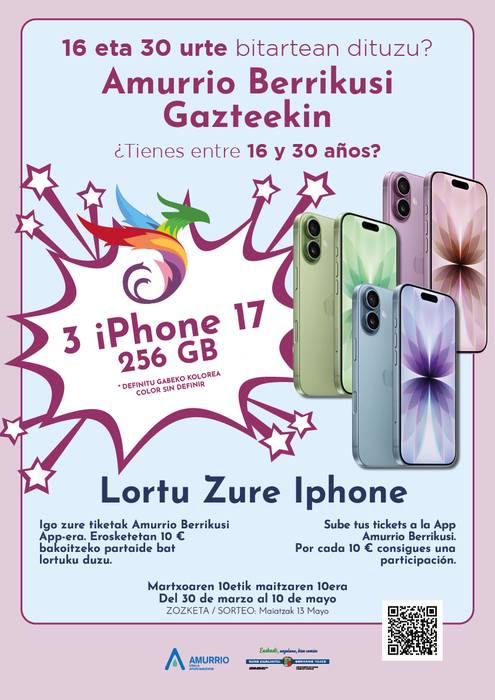 Amurriok herriko merkataritza bultzatuko du gazteen artean, hiru iPhone 17ren zozketarekin