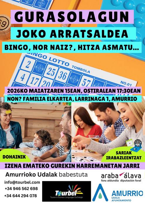 Joko arratsalde dibertigarria Amurrion: euskara praktikatzeko eta sariak irabazteko aukera Tourbelen eskutik