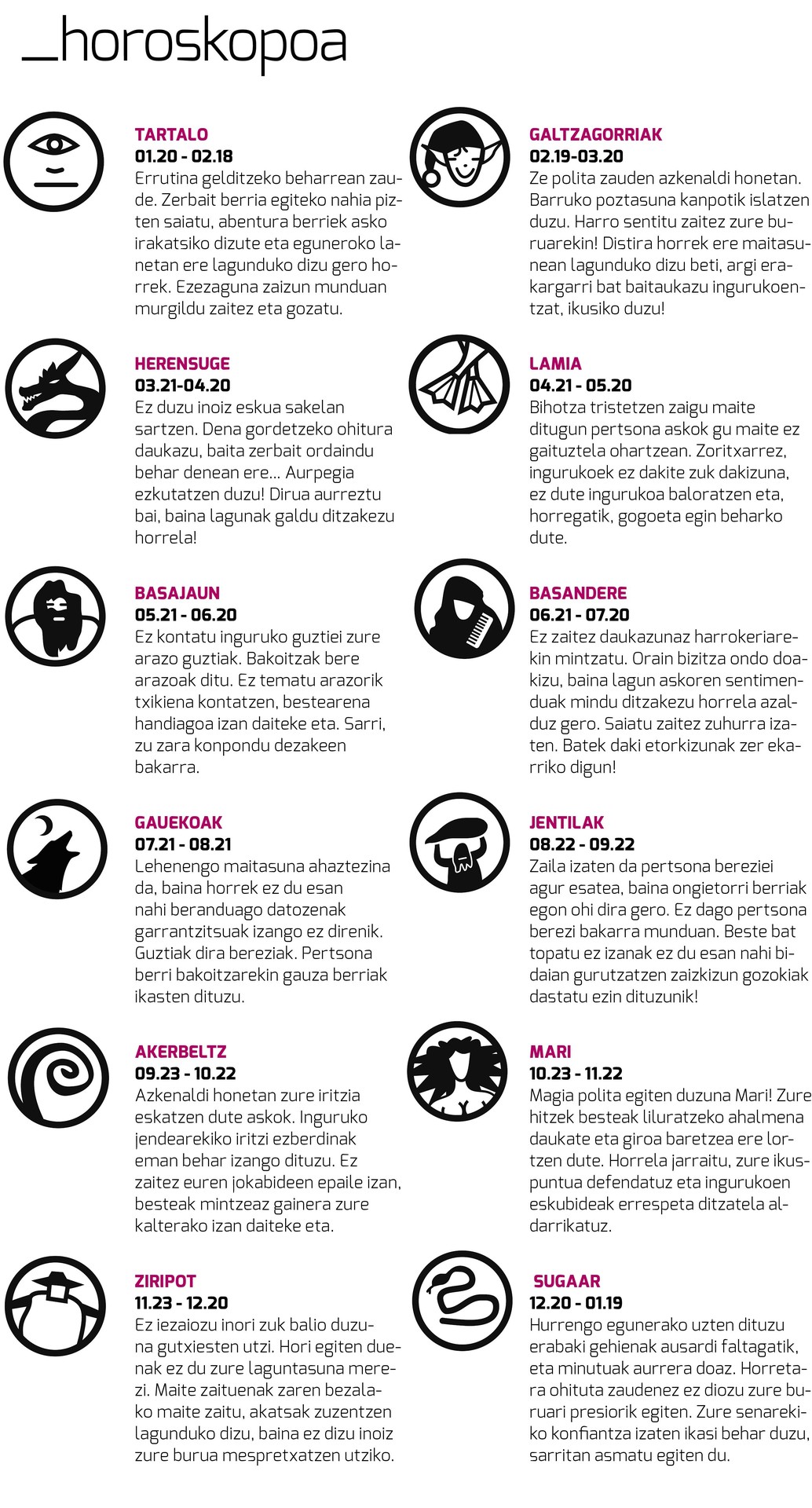 Aiaraldea Egunkariaren 56. zenbakiko HOROSKOPOA