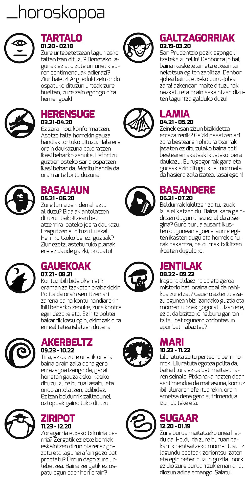 Aiaraldea Egunkariaren 51. zenbakiko HOROSKOPOA