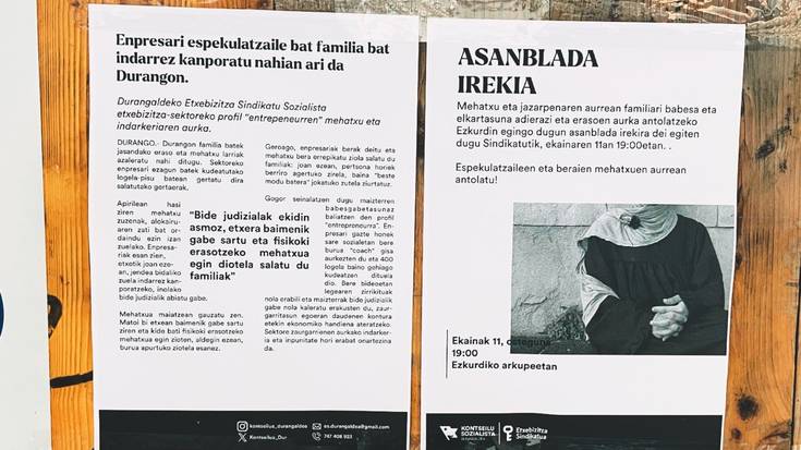 Xabier Eguia laudioarraren praktika enpresarialak salatu ditu Etxebizitza Sindikatu Sozialistak Durangon