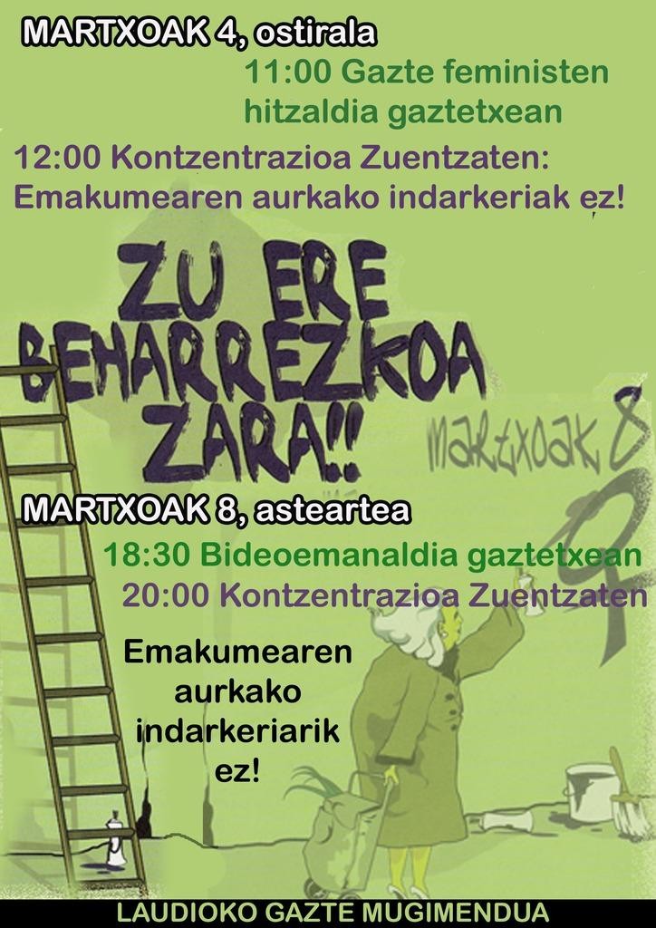 Emakumeen egoera dela eta mobilizatzeko deia egin du gazte mugimenduak