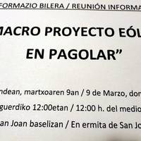 Pagolarreko parke eolikoaren proiektuari buruzko bilera informatiboa