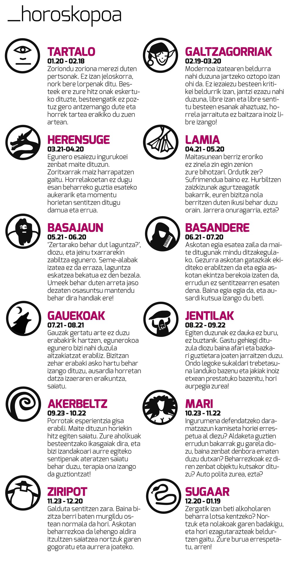 Aiaraldea Egunkariaren 48. zenbakiko HOROSKOPOA