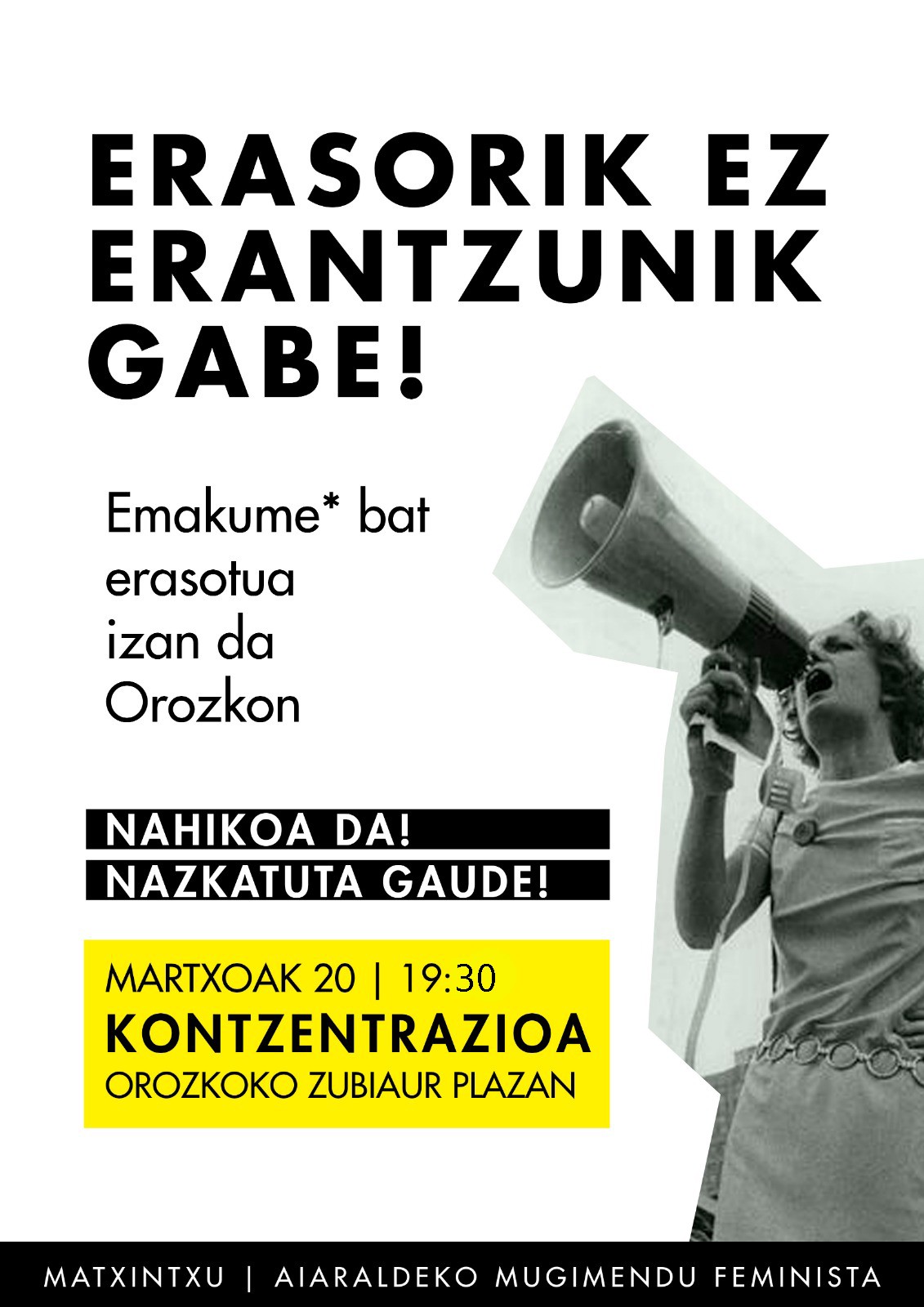 Orozkon elkarretaratzea egingo dugu gaur eraso matxista salatzeko