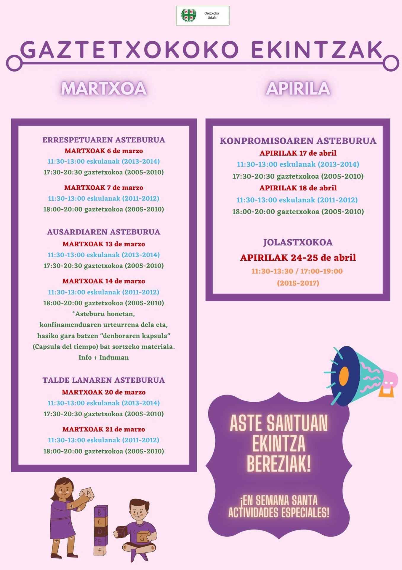 Ekintza bereziak eskainiko dira Gaztetxokoan martxoa eta apirila bitartean