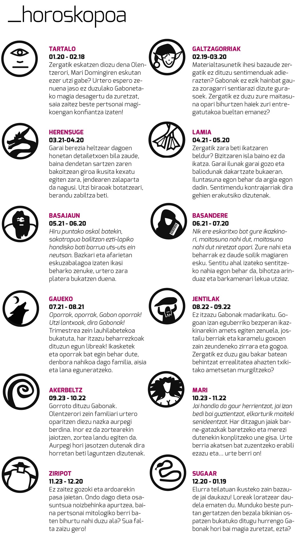 Aiaraldea Egunkariaren 61. zenbakiko HOROSKOPOA