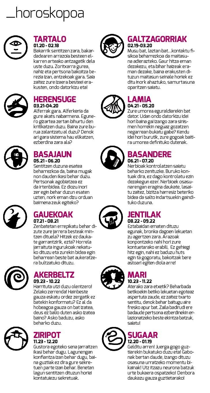 Egunkariaren 25. alearen horoskopoa