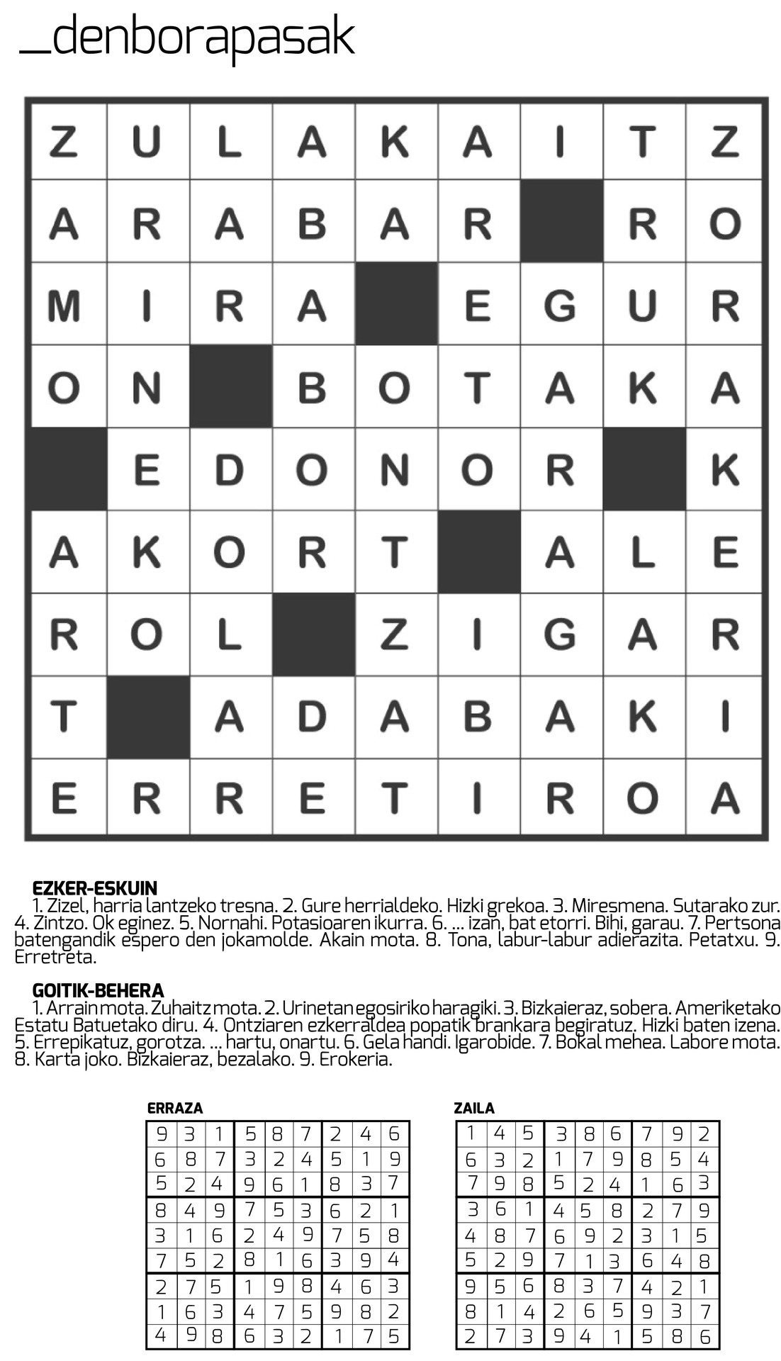 Aiaraldea Egunkariaren 33. zenbakiko DENBORAPASEN EMAITZAK. Asmatu dituzu?