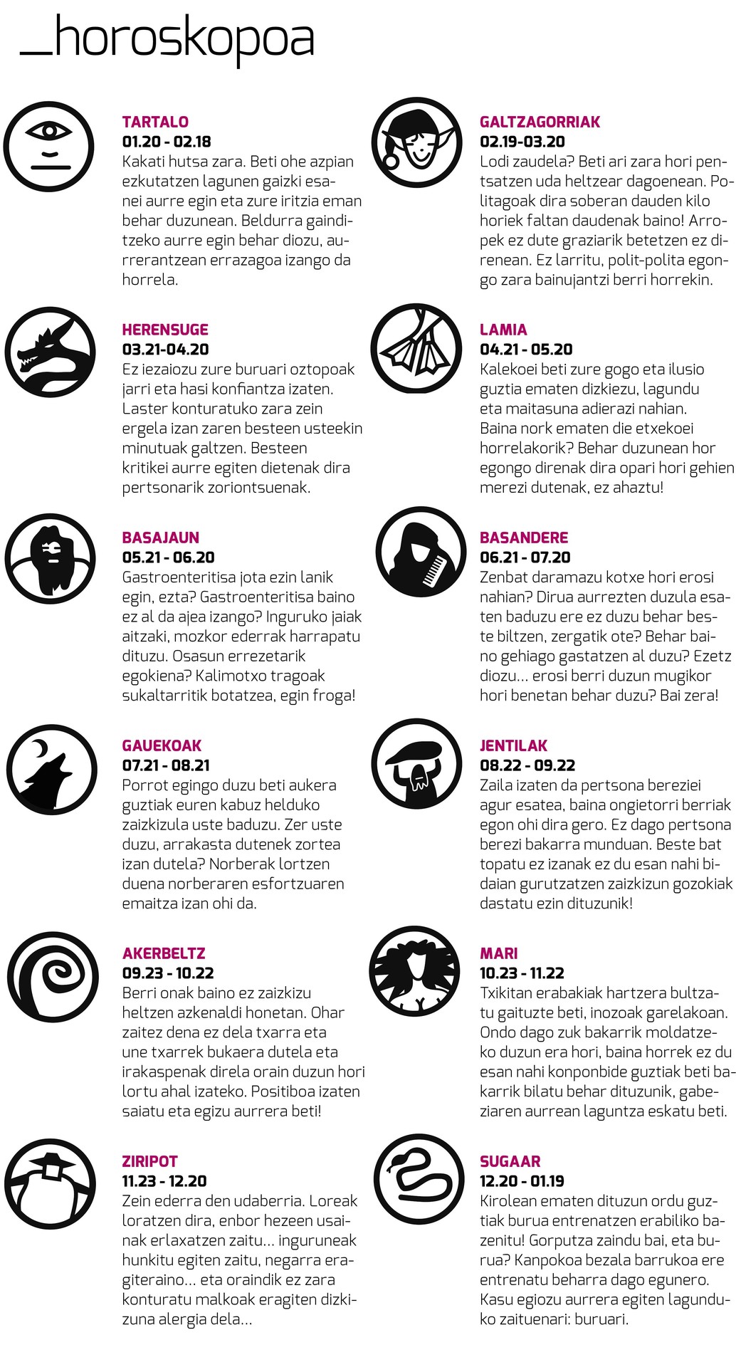 Aiaraldea Egunkariaren 52. zenbakiko HOROSKOPOA