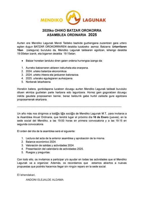 Mendiko Lagunak taldearen 2025 ohiko batzar orokorra