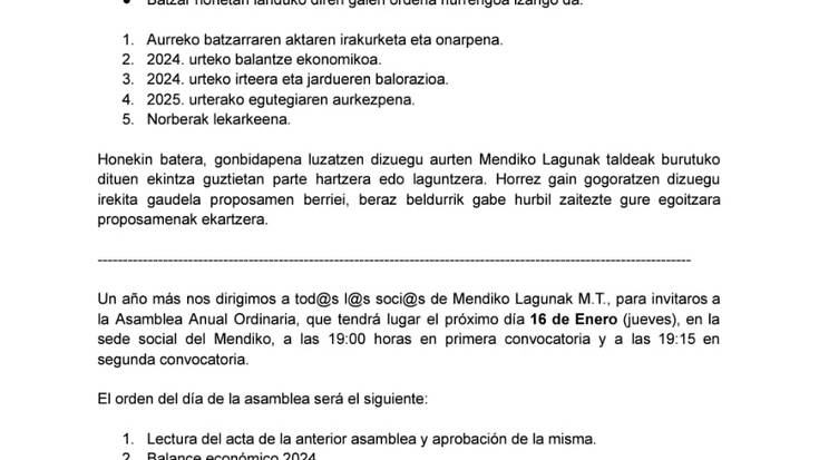Mendiko Lagunak taldearen 2025 ohiko batzar orokorra