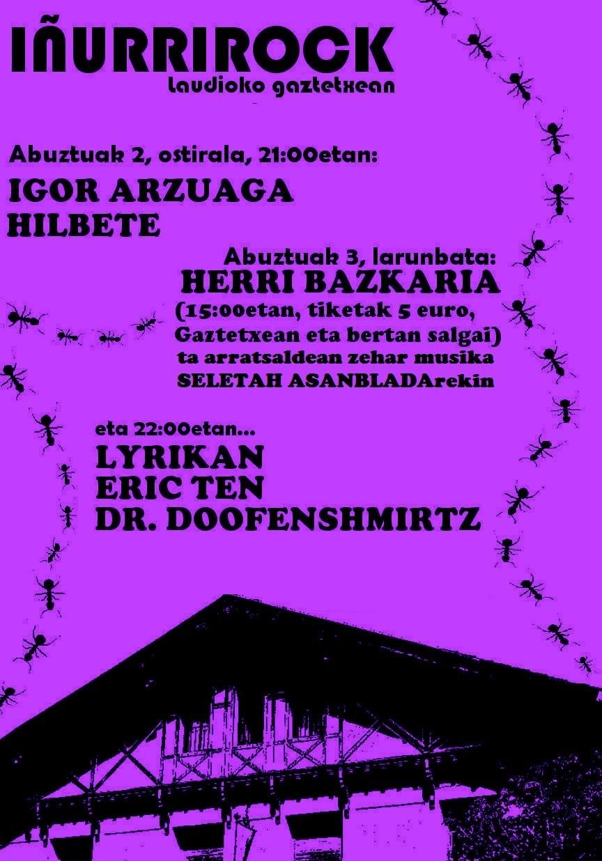 Iñurrirock jaialdia bihar! Laudioko Gaztetxean!