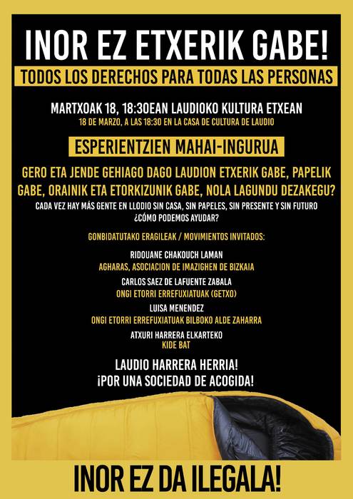 'Inor ez etxerik gabe!' esperientzien mahai-ingurua