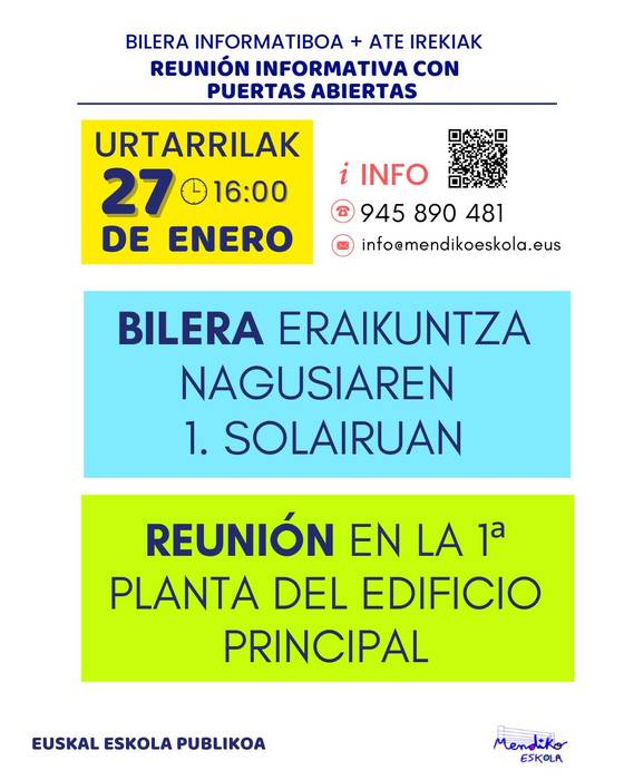 Bilera informatiboa eta ate irekiak Mendiko Eskolan