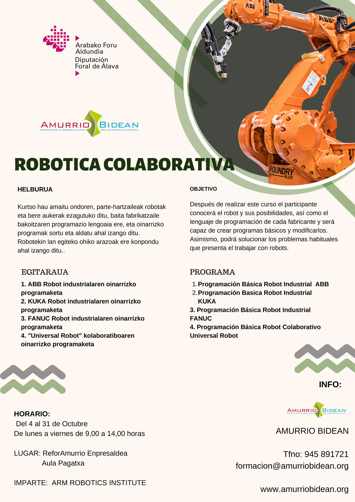 Robotika industrial eta kolaboratibo kurtsoa hasiko da ostiralean