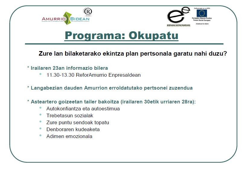 Uda bukatu da. Lana bilatzen abiarazi zaitez, Okupatu