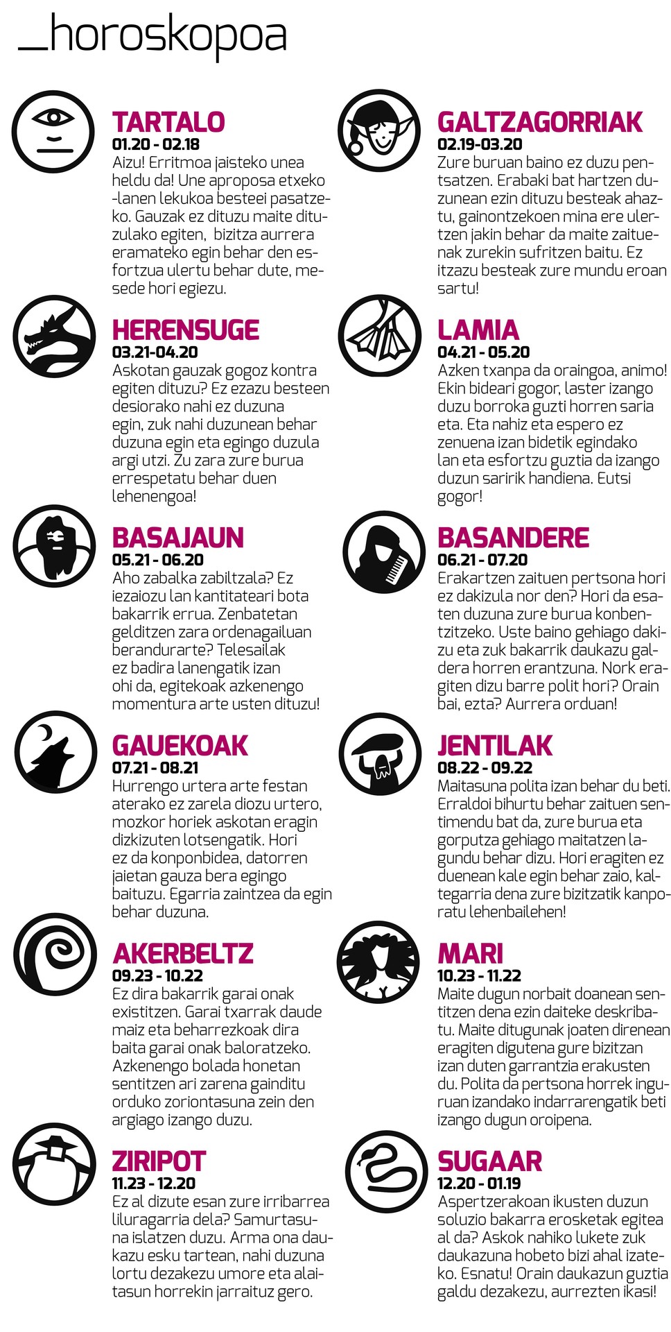 Egunkariaren 41. zenbakiko HOROSKOPOA