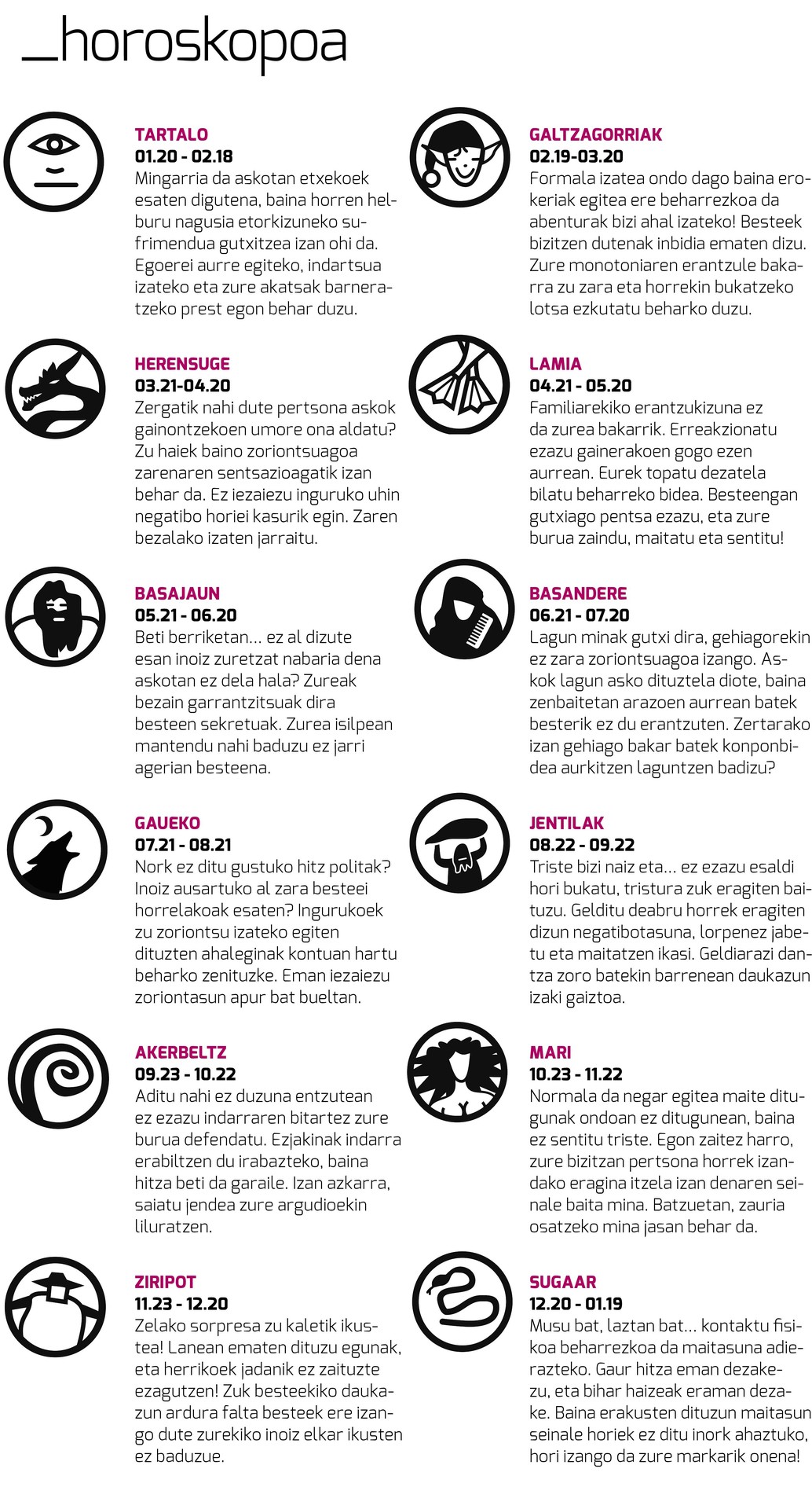 Aiaraldea Egunkariko 59. zenbakiko HOROSKOPOA