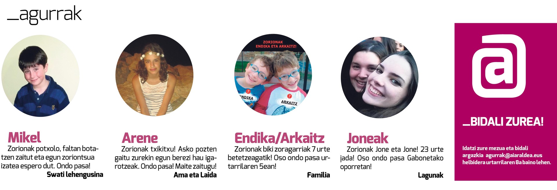 Aiaraldea Egunkariaren 43. zenbakiko ZORION AGURRAK