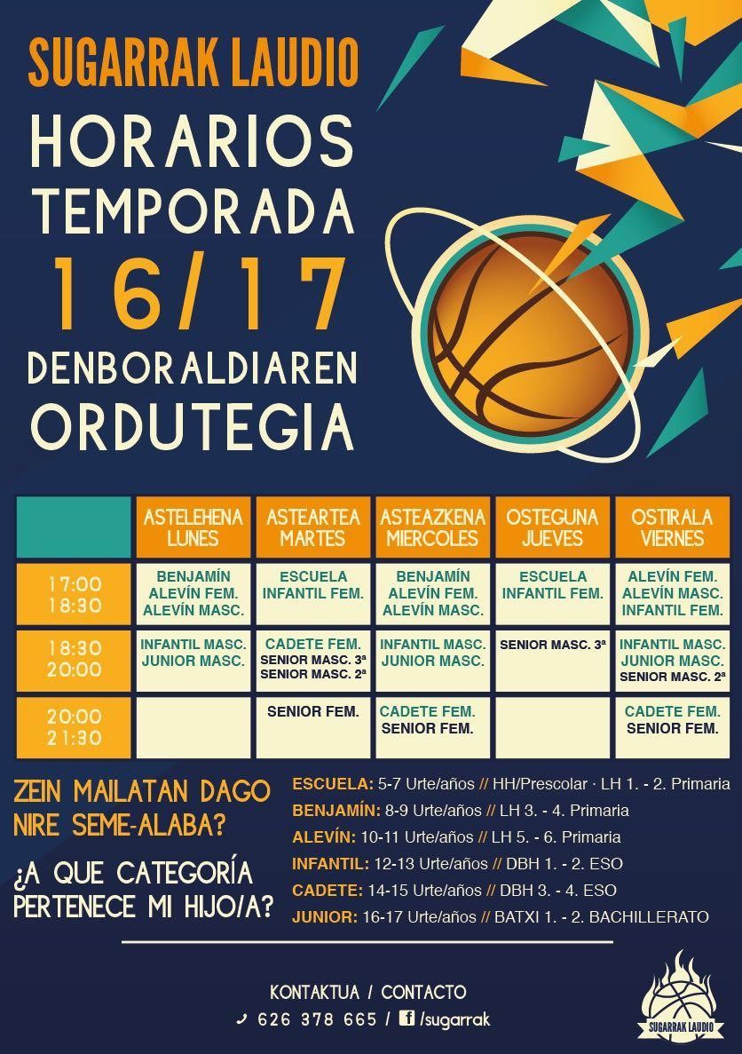 Sugarrak Laudiok 16/17 denboraldirako taldeak eta ordutegiak aurkezten ditu