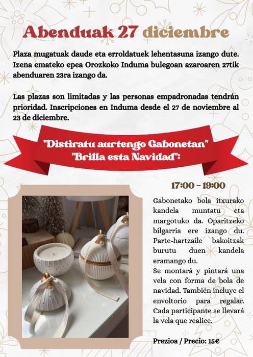 Gabonetako kandelak egiteko tailerra