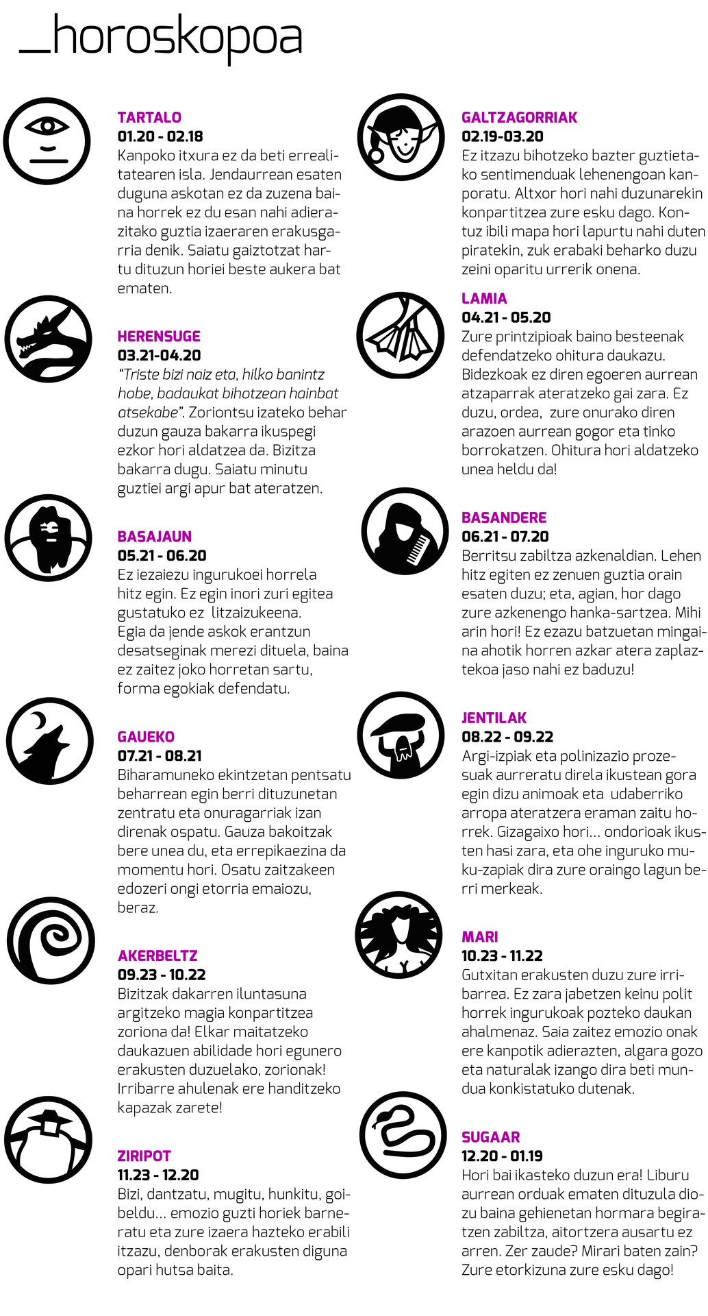Aiaraldea Egunkariaren 64. zenbakiko HOROSKOPOA
