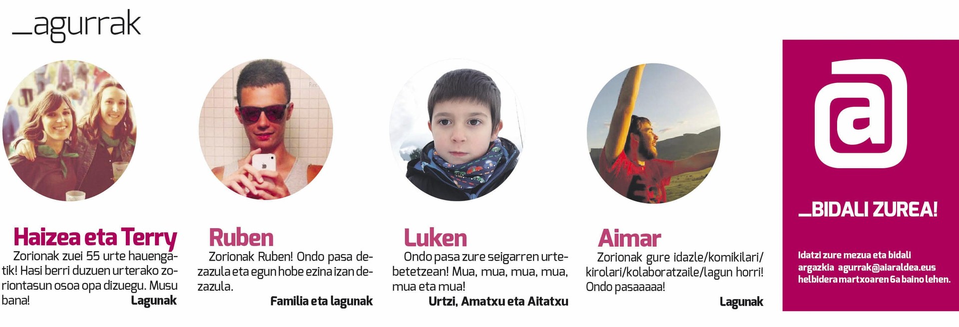 Aiaraldea Egunkariaren 29. aleko zorion-agurrak
