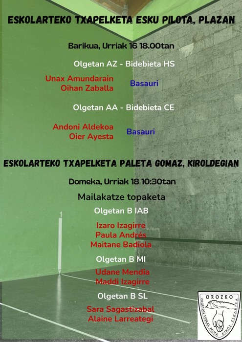 Eskolarteko esku pilota txapelketa