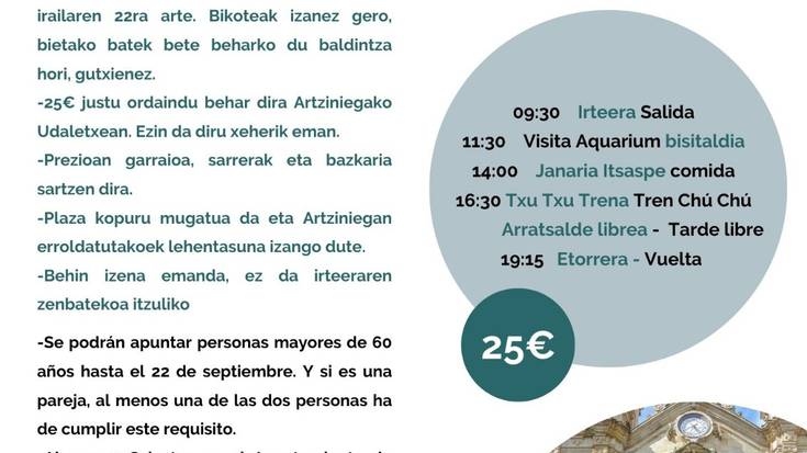 60 urtetik gorako herritarrentzako txangoa Donostiara