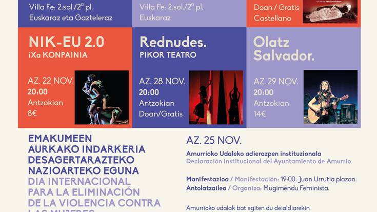 Amurrioko Udalak azaroaren 25erako egitaraua aurkeztu du, Emakumeen Aurkako Indarkeriaren Ezabatzeko Nazioarteko Eguna dela eta