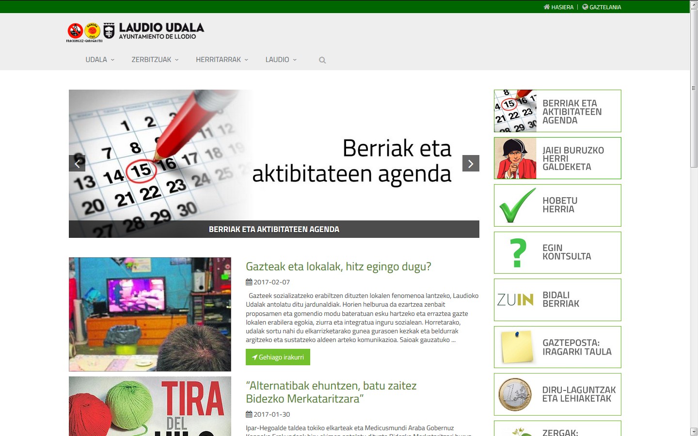 Udalaren web atariak herritarren 329 eskaera jaso ditu 2016an 