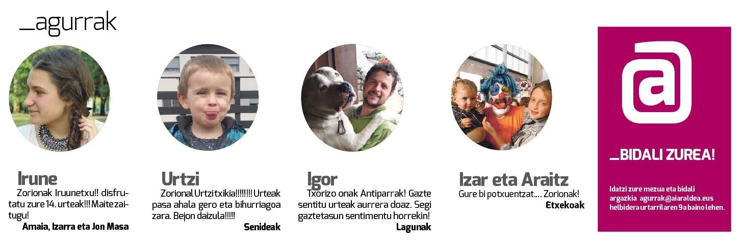 Egunkariaren 25. aleko ZORION AGURRAK