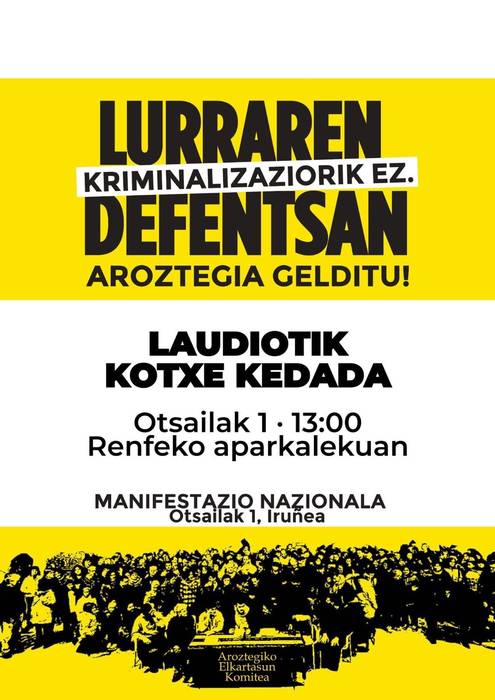 'Lurraren defentsan, aroztegia gelditu. Kriminalizazioarik ez' manifestaziora joateko kotxe-kedada