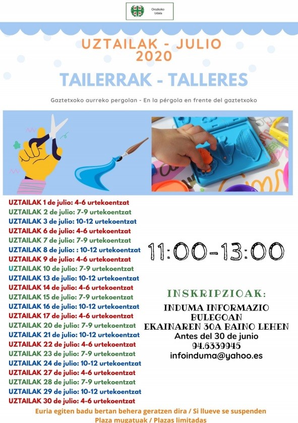 Haurrentzako tailerrak eskainiko ditu Gaztetxokoak uztailean