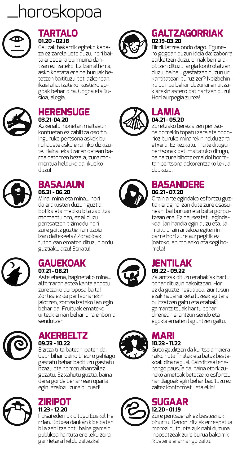 Aiaraldea Egunkariaren 33. zenbakiko HOROSKOPOA