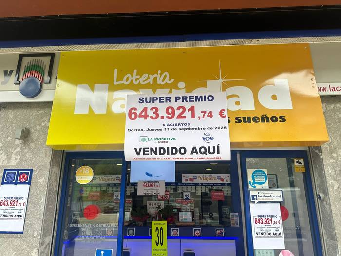 Peña batek La Primitivako 643.921,74 euroko saria irabazi du Laudion