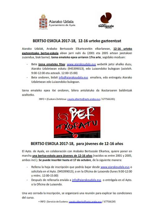 Bertso eskolan izena emateko azken eguna