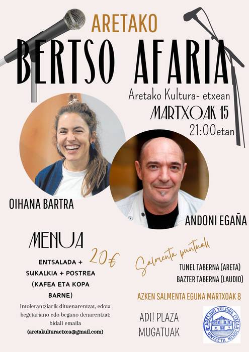 Bertso afaria: Oihana Bartra eta Andoni Egaña