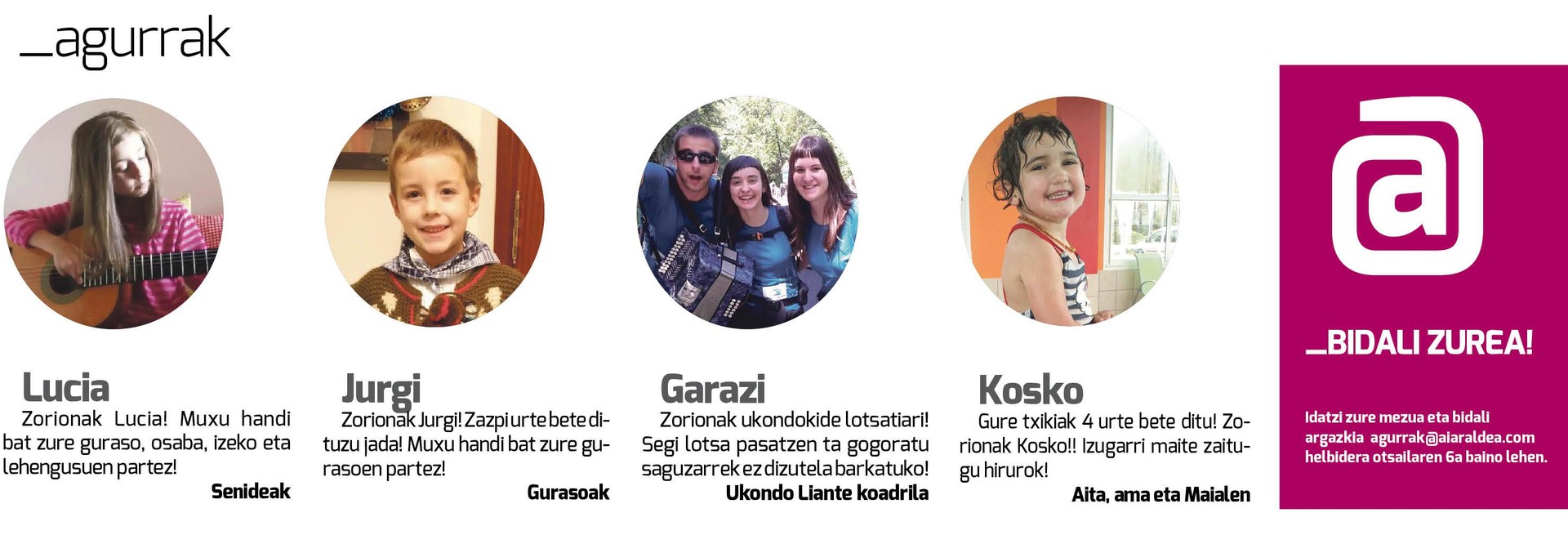 Egunkariaren 27. aleko ZORION-AGURRAK