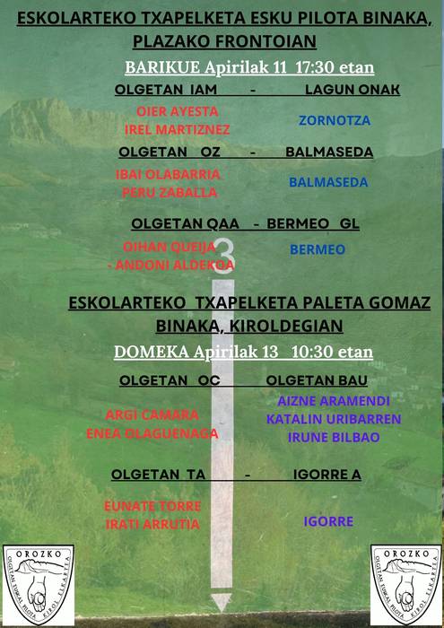 Eskolarteko Txapelketa paleta gomaz binaka