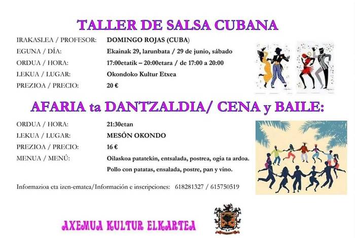 Salsa kubatar tailerra, afaria eta dantzaldia