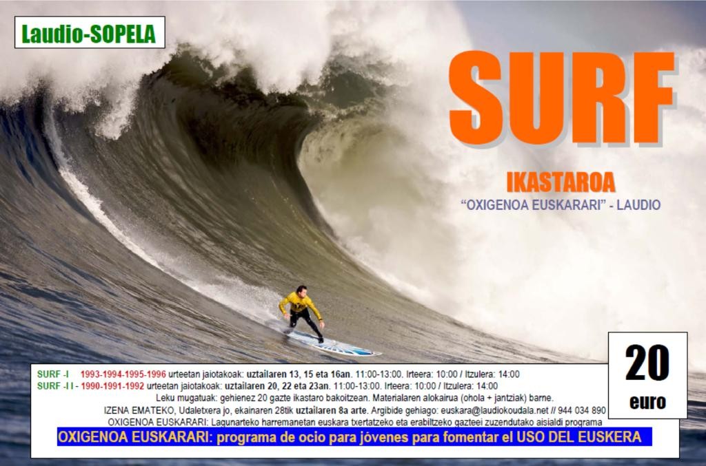 Gazteentzako surf ikastaroa euskarari oxigenoa emateko