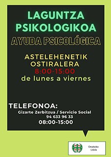 Orozkoko laguntza psikologikoko udal zerbitzuaren ordutegi berria