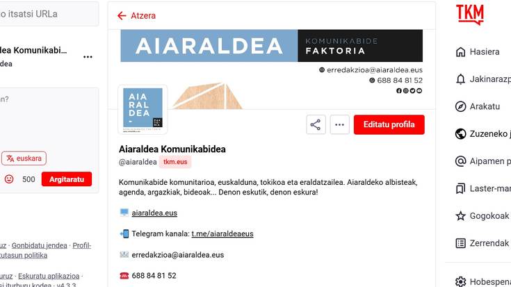 Aiaraldea Komunikabidea Mastodon sare sozial askera batu da