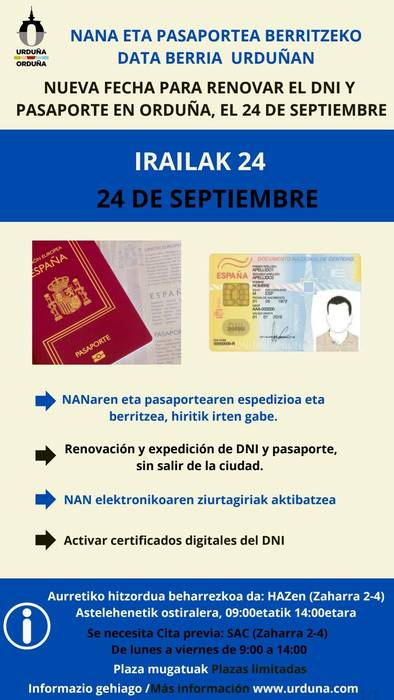 NANa eta pasaportea berritzeko data Urduñan